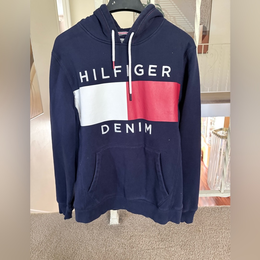 Tommy Hilfiger Navy and Red Logo Hoodie
